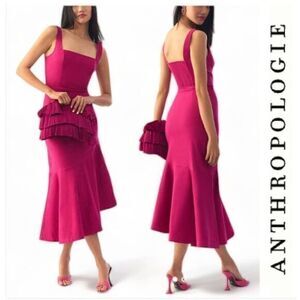 Anthropologie‎ Ariana Square-Neck Asymmetrical Ruffle Hem Dress Petite Small